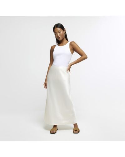 River Island Petite Stone Satin Maxi Skirt - White