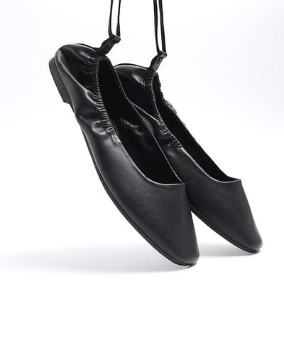 River Island Tie Up Ballet Court Shoes - Black