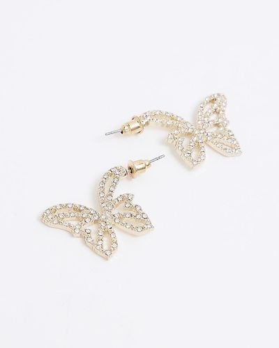 River Island Rose Gold Butterfly Stud Earrings - White