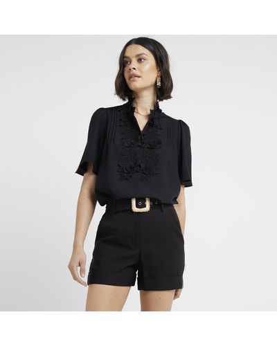 River Island Black Floral Embroidery Detail Blouse