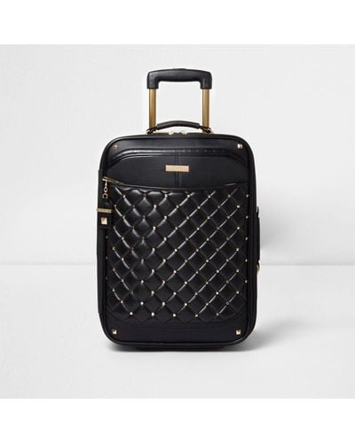 River Island Black Quilted Studded Cabin Suitcase
