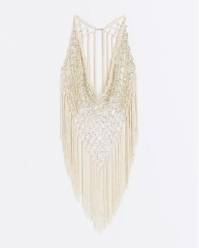 River Island Cream Diamante Fringe Scarf - White