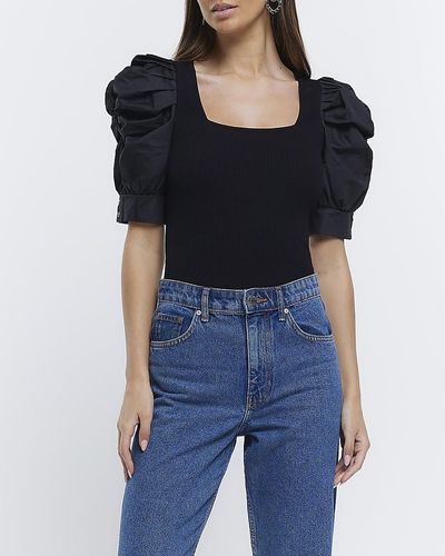 River Island Black Ruched Short Sleeve Top
