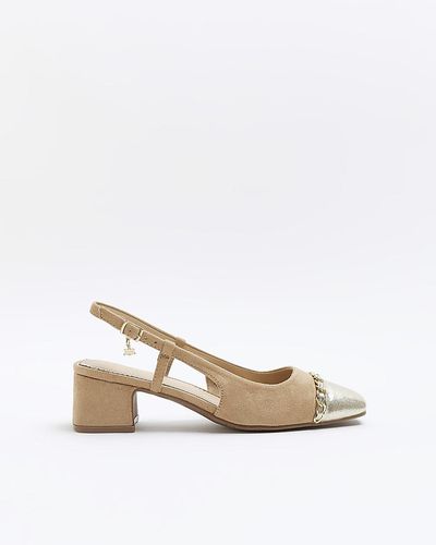 River Island Beige Block Heeled Sling Back Court Shoes - White