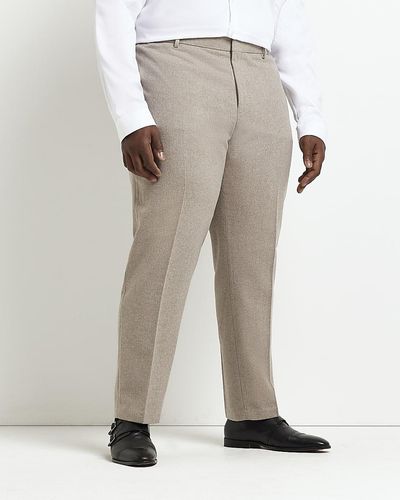 River Island Big & Tall Beige Slim Fit Flannel Pants - Natural