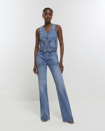 River Island Wide Leg Flare Jeans - Blue