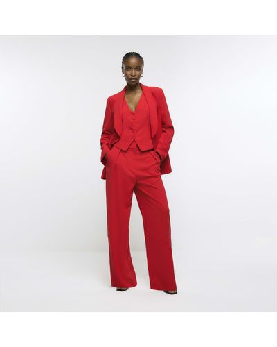 River Island Red Pleated Wide Leg Pants