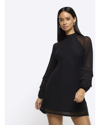 River Island Mesh Sleeve Shift Mini Dress - Black