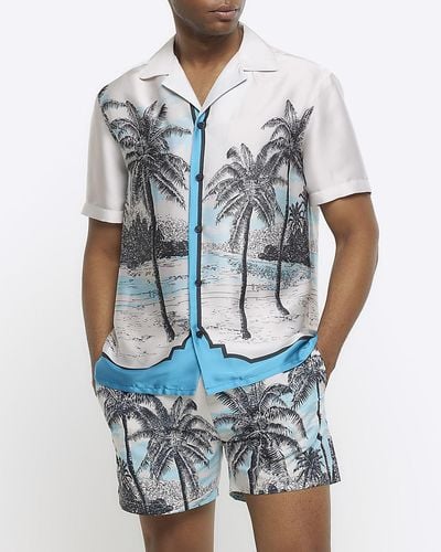 River Island Beige Regular Fit Palm Tree Graphic Shirt - White