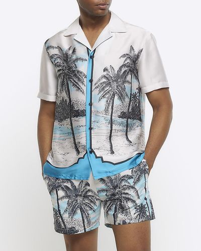 River Island Ecru Regular Fit Palm Tree Graphic Shirt - White