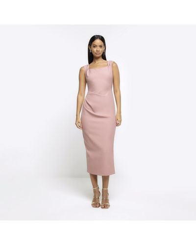 River Island Ruched Bodycon Midi Dress - Pink