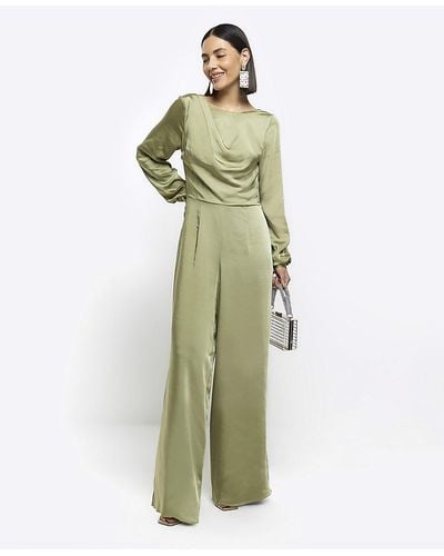 River Island Green Satin Open Back Jumpsuit