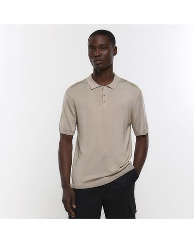 River Island Beige Slim Fit Knitted Polo - Grey