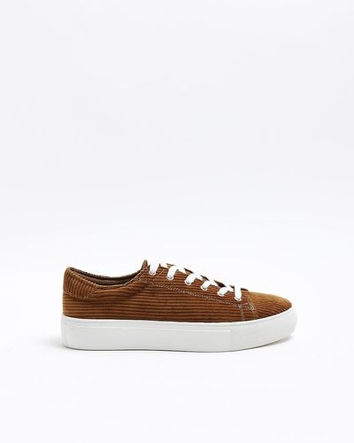 River Island Corduroy Lace Up Trainers - White