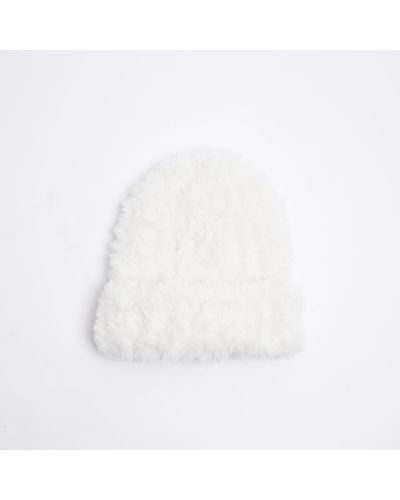 River Island White Faux Fur Beanie Hat
