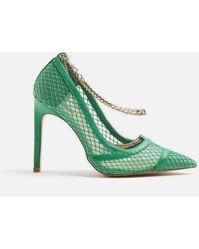 River Island Green Neon Wide Fit Chain Mesh Court Shoes