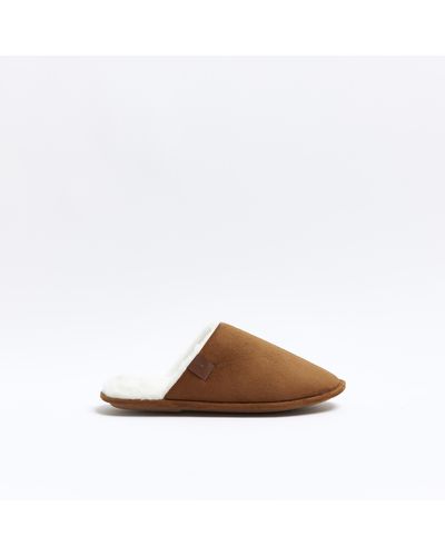 River Island Brown Suedette Slippers