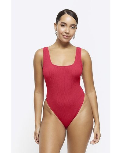 River Island Red Crinkle Swimsuit