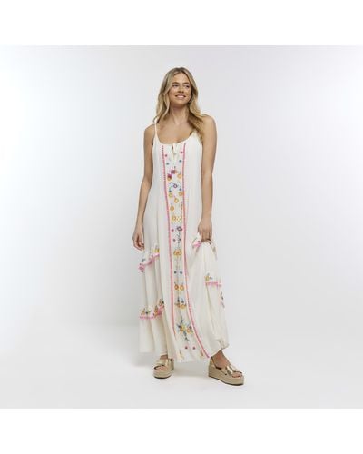 River Island White Embroidered Maxi Dress - Natural