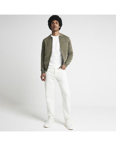 River Island Khaki Regular Fit Knitted Zip Up Shirt - White