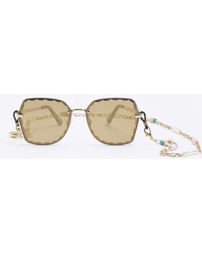 River Island Oversized Chain Sunglasses - Metallic