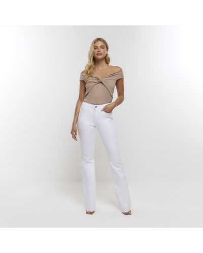 River Island Mid Rise Flare Jeans - White