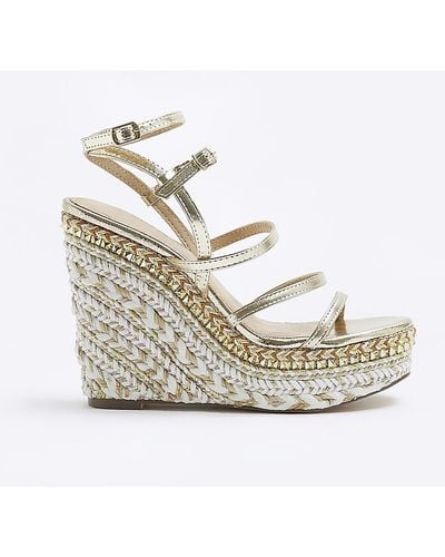 River Island Gold Strappy Wedge Sandals - Metallic