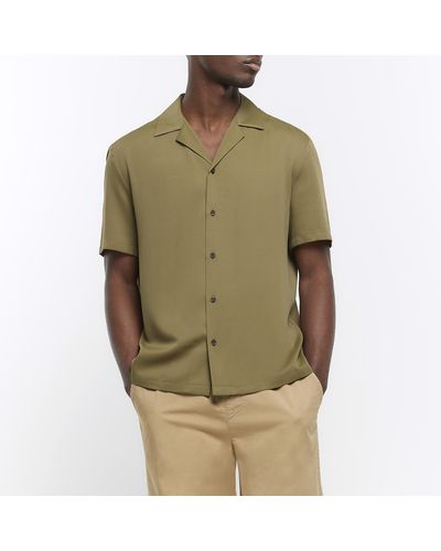 River Island Khaki Regular Fit Revere Short Sleeve Shirt - Green