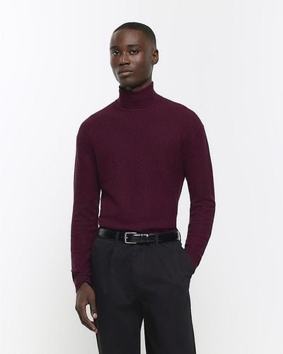 River Island Red Slim Fit Brick Stitch Sweater - Purple