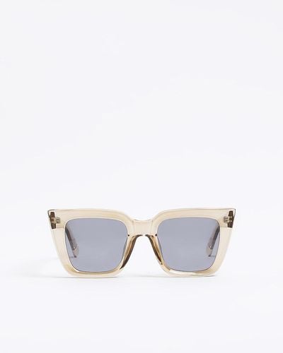River Island Beige Plastic Frame Cat Eye Sunglasses - Metallic