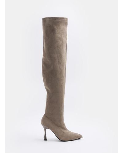 River Island Grey Heeled Over The Knee Boots - White