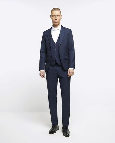 River Island Twill Suit Trousers - Blue