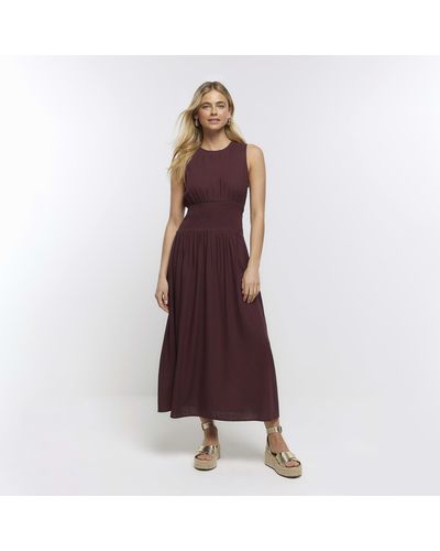 River Island Brown Sleeveless Midi Dress With Linen - Purple
