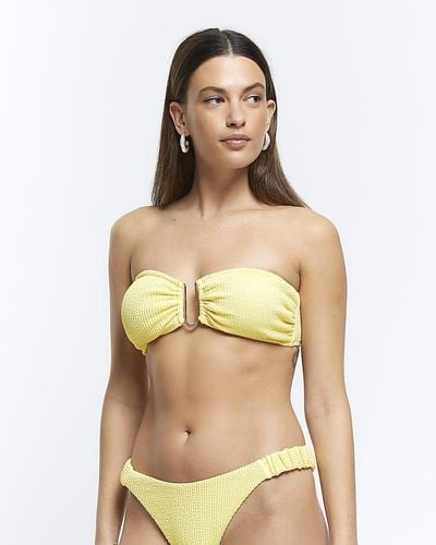 River Island Yellow Textured Bandeau Bikini Top