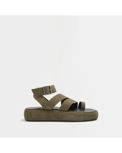 River Island Khaki Flatform Gladiator Sandals - Green