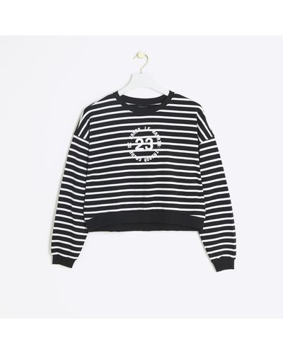 River Island Black Stripe Paris Crop Sweatshirt