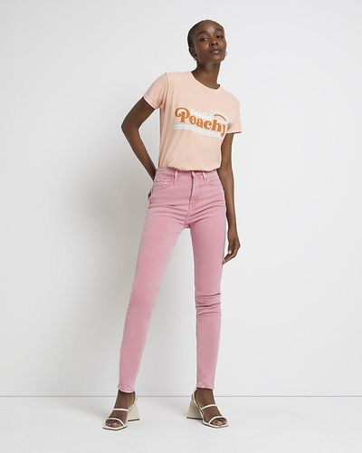 River Island Pink High Waisted Bum Sculpt Skinny Jeans