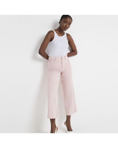 River Island Pink High Waisted Wide Leg Cropped Jeans