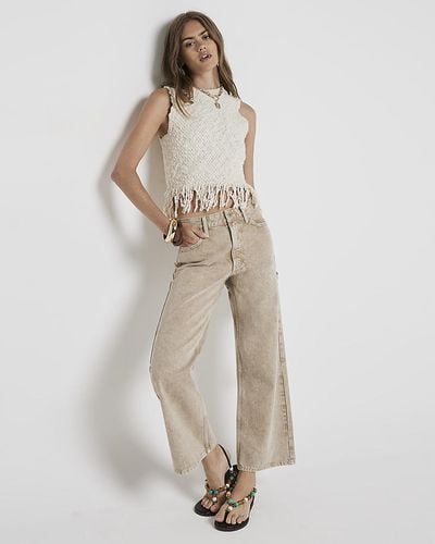 River Island Relaxed Straight Cropped Jeans - White
