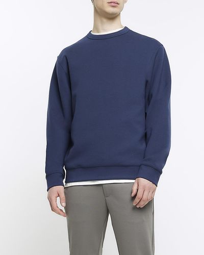 River Island Navy Regular Fit Neoprene Smart Sweatshirt - Blue