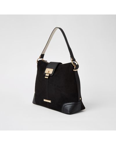 River Island Faux Suede Lock Front Slouch Bag - Black