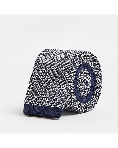 River Island Navy Print Knitted Tie - Blue