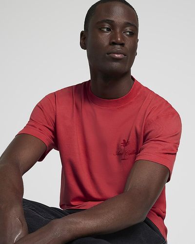 River Island Washed Embroide T-shirt - Red