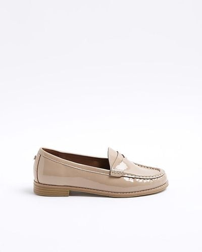 River Island Beige Patent Loafers - Natural