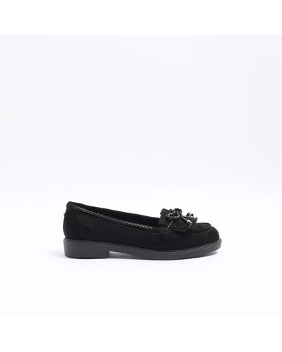 River Island Black Plaited Bow Chunky Loafers