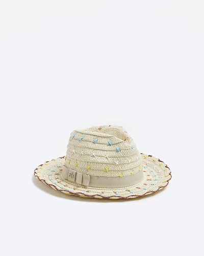 River Island Cream Stitched Fedora Straw Hat - White