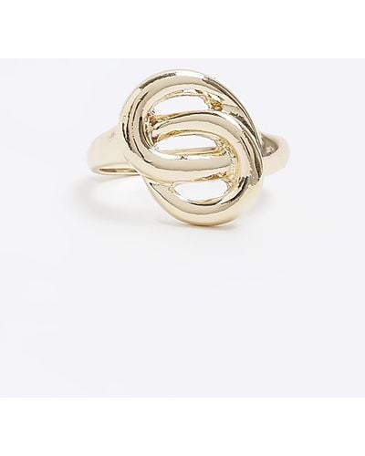 River Island Gold Colour Knot Ring - White