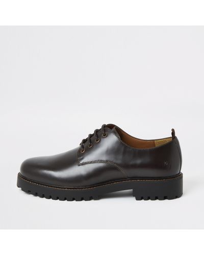 River Island Dark Chunky Sole Leather Derby Shoes - Brown