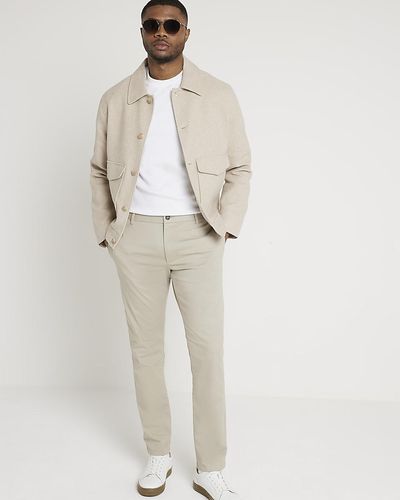 River Island Beige Skinny Fit Smart Chino Trousers - Natural