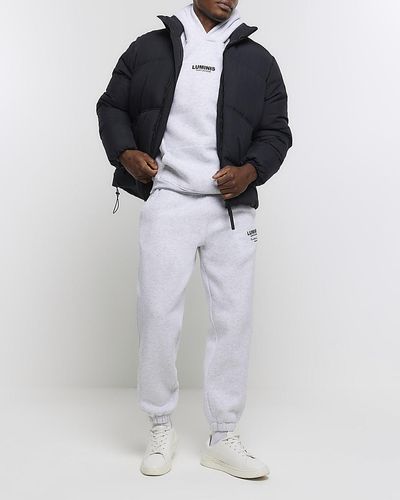 River Island Grey Regular Fit Graphic Sweatsuit Joggers - White